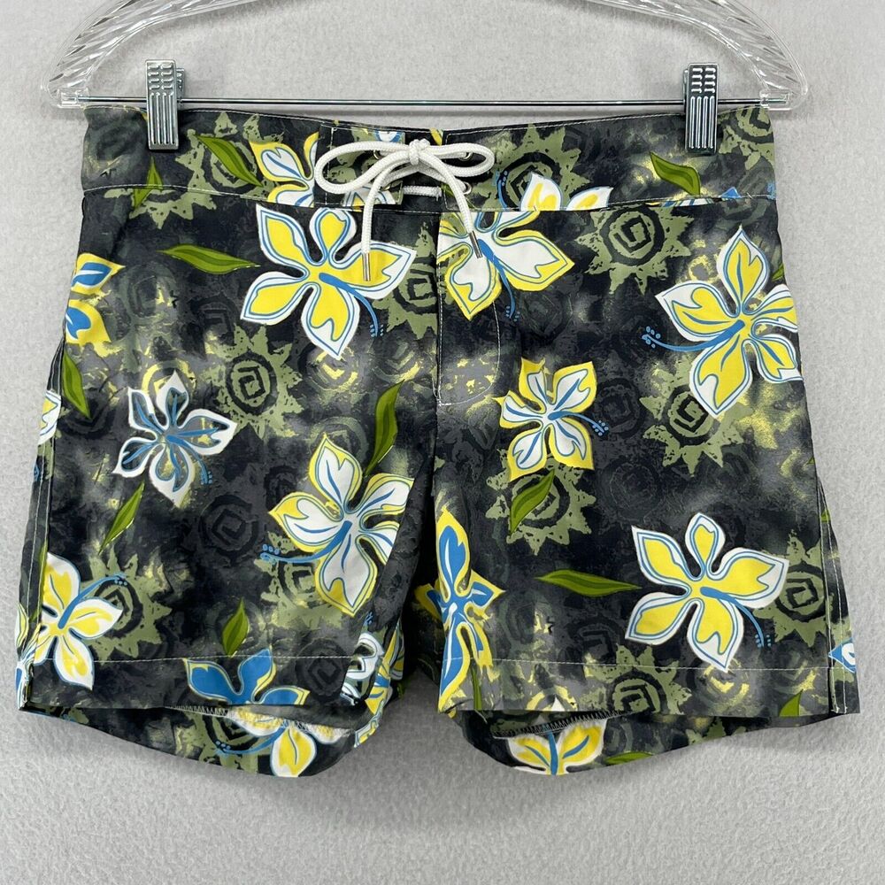 PARKE & RONEN Shorts Mens 30 Swim Trunks 4" Floral Hawaiian Mesh Lined Green USA